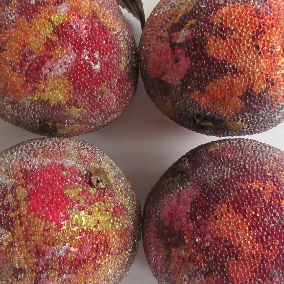 Sugar Beaded Pear Fruit Christmas Ornaments Lot Of 10 Red/Pink/Gold Bugle Beads - Picture 10 of 14